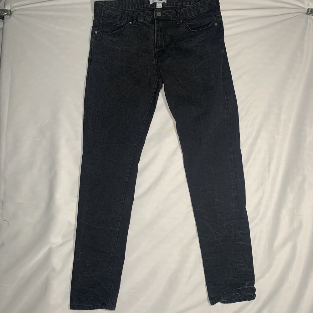 Fashion Nova Mens 36 (34) Black Denim Slim Fit Jeans Pants Dark Wash marble